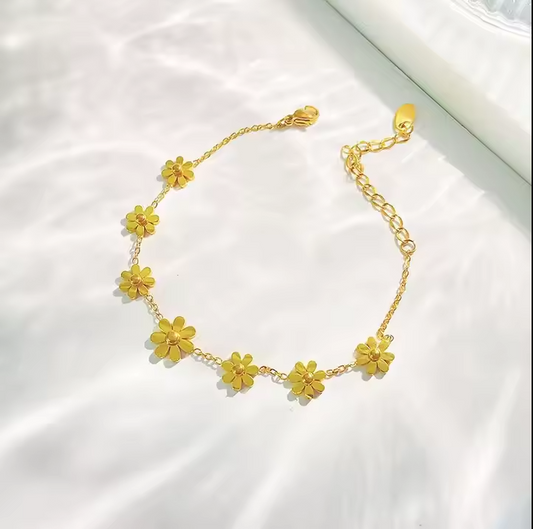 Personalized Stainless Steel Titanium Steel Set High Fashionable Sunflower Small Daisies Including Necklace Bracelet Anniversary