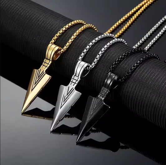 Hip Hop Stainless Steel Arrow Pendant Box Chain Men's Punk Necklace Gold/Silver Arrowhead Necklace