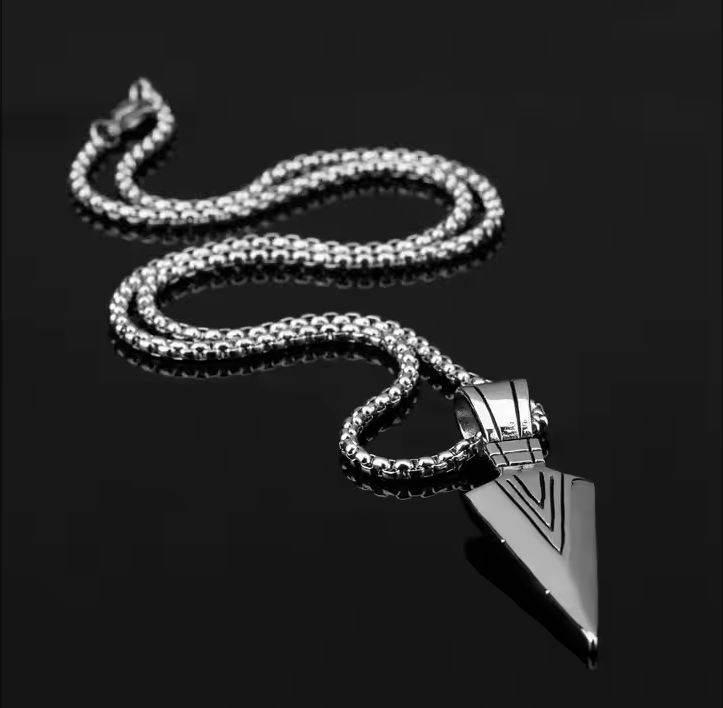 Hip Hop Stainless Steel Arrow Pendant Box Chain Men's Punk Necklace Gold/Silver Arrowhead Necklace